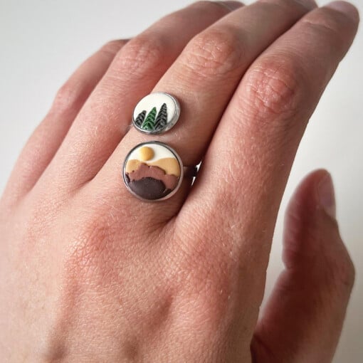 Ring met bergen en bomen (verstelbaar)
