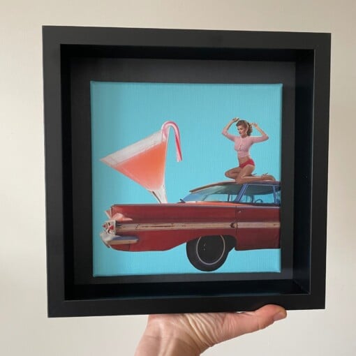 -candy cane cocktail- 20x20x1 cm handgeknipte collage op schildersdoek