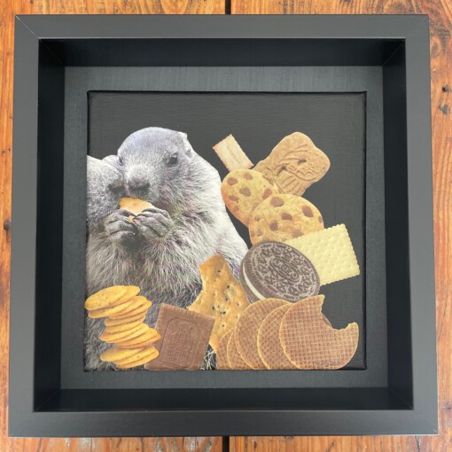 -cookie monster- 20x20x1 cm handgeknipte collage op schildersdoek