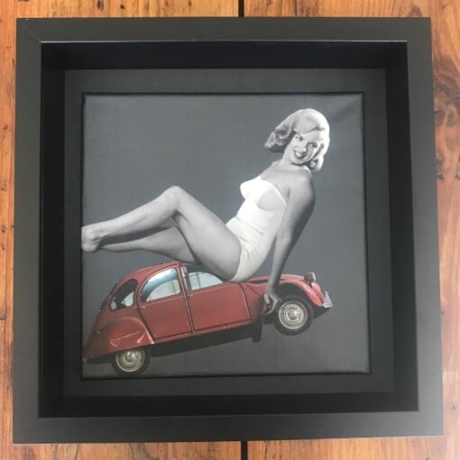 -vintage comme ma 2cv- 20x20x1 cm handgeknipte collage op schildersdoek