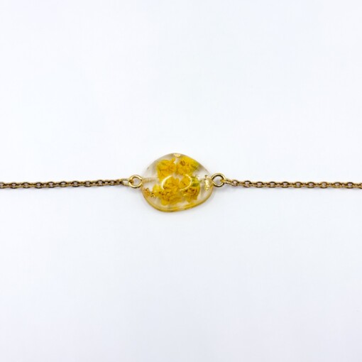 Armband met Steenvormige Hanger Gevuld met Echte Bloemen uit Amsterdam (Limoncello Romance)