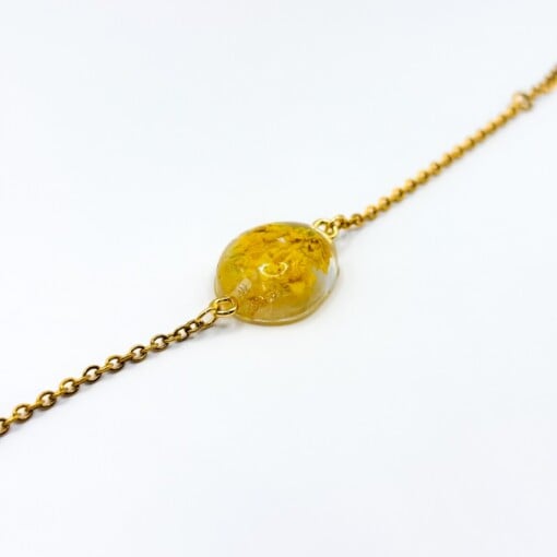 Armband met Steenvormige Hanger Gevuld met Echte Bloemen uit Amsterdam (Limoncello Romance)