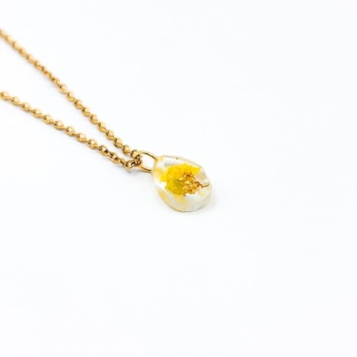 Ketting met Druppelvormige Hanger Gevuld met Echte Bloemen uit Amsterdam (Limoncello Romance)