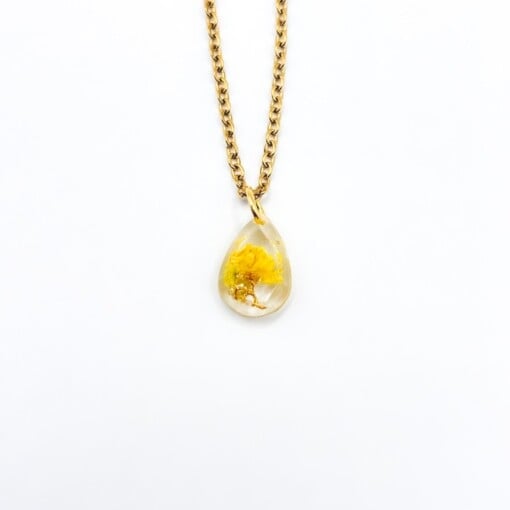 Ketting met Druppelvormige Hanger Gevuld met Echte Bloemen uit Amsterdam (Limoncello Romance)
