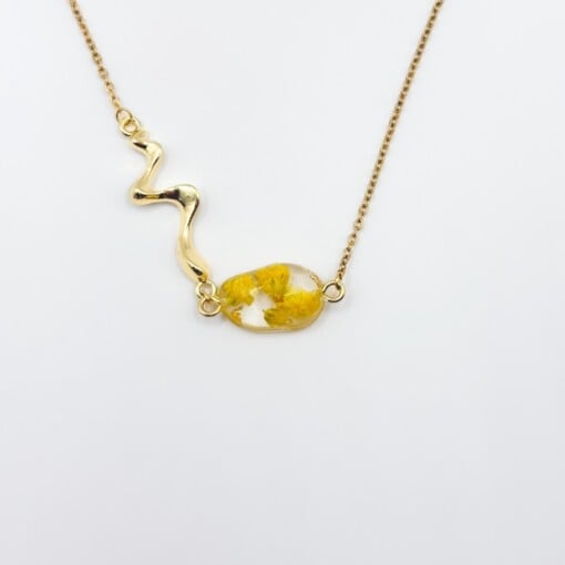 Ketting met Steenvormige Hanger Gevuld met Echte Bloemen uit Amsterdam (Limoncello Romance)