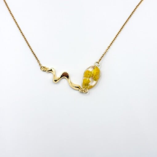 Ketting met Steenvormige Hanger Gevuld met Echte Bloemen uit Amsterdam (Limoncello Romance)
