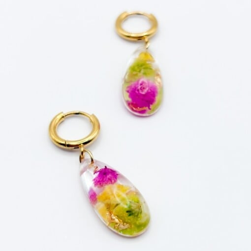 Oorbellen met Druppel Hangers en Echte Bloemen