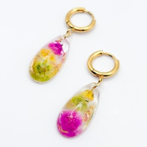 Oorbellen met Druppel Hangers en Echte Bloemen