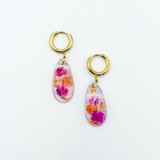 Oorbellen met Druppel Hangers en Echte Bloemen