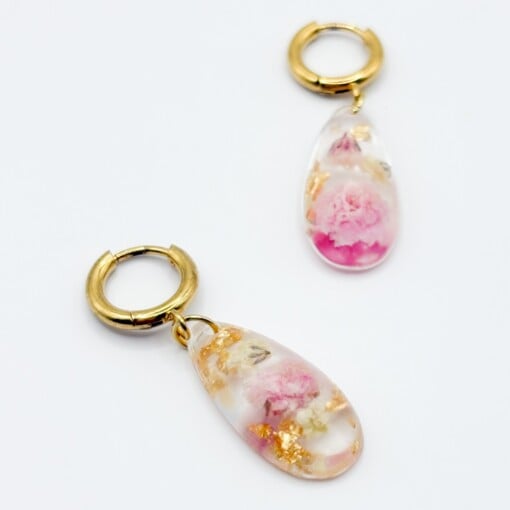 Oorbellen met Druppel Hangers en Echte Bloemen
