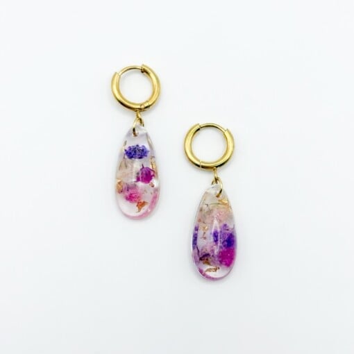 Oorbellen met Druppel Hangers en Echte Bloemen