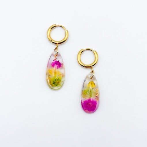 Oorbellen met Druppel Hangers en Echte Bloemen