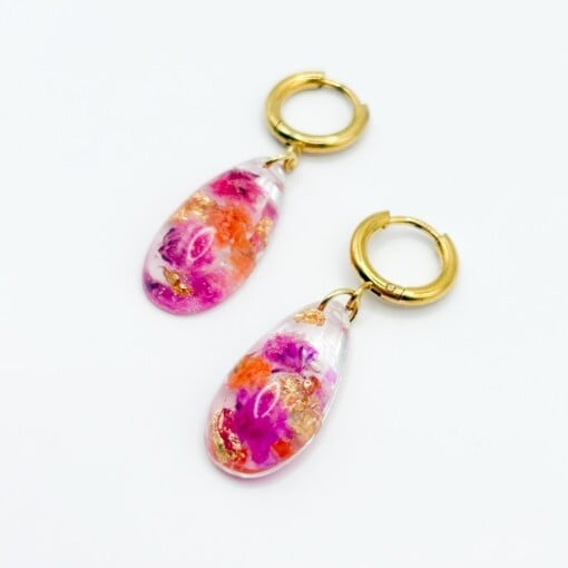 Oorbellen met Druppel Hangers en Echte Bloemen