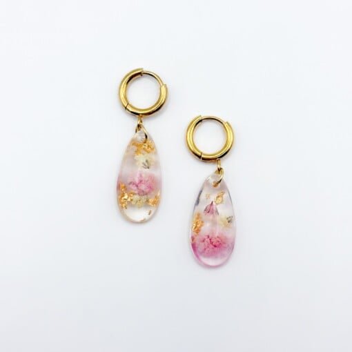 Oorbellen met Druppel Hangers en Echte Bloemen