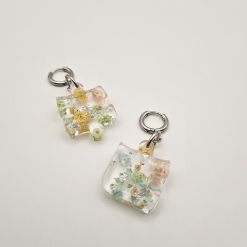 Puzzelstukjes Oorbellen met Pastelkleurige Bloemen (Eternal Spring)