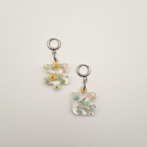 Puzzelstukjes Oorbellen met Pastelkleurige Bloemen (Eternal Spring)