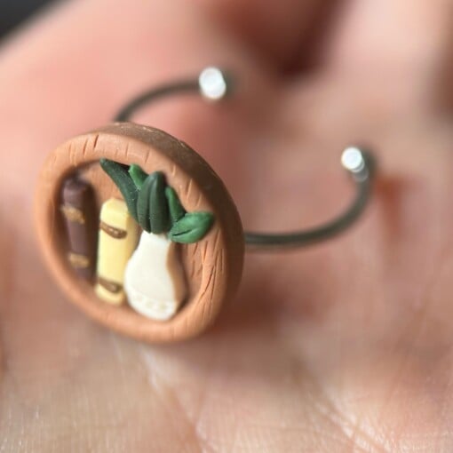 Ring met mini boekenkastje en plant (verstelbaar)