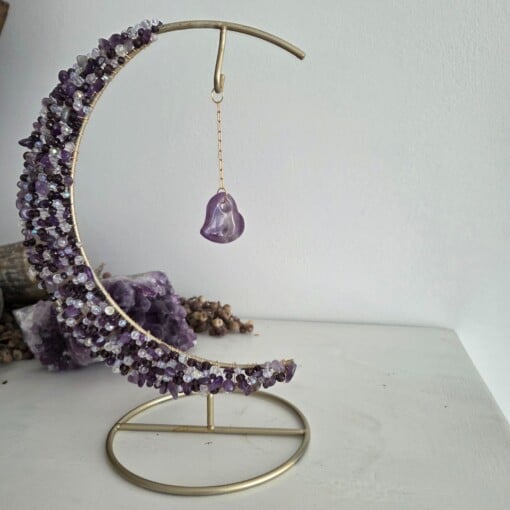 Staande Suncatcher met maan en amethist.