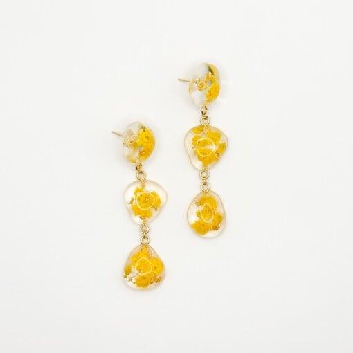 Statement Oorbellen met 3 Stenen Gevuld Echte Bloemen uit Amsterdam (Limoncello Romance)