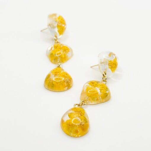 Statement Oorbellen met 3 Stenen Gevuld Echte Bloemen uit Amsterdam (Limoncello Romance)