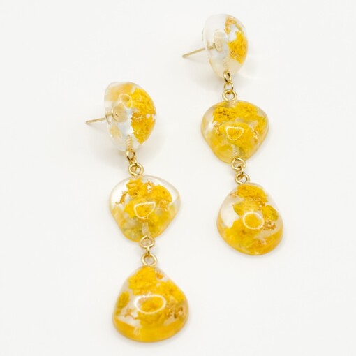Statement Oorbellen met 3 Stenen Gevuld Echte Bloemen uit Amsterdam (Limoncello Romance)