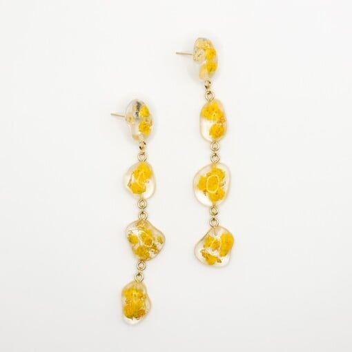 Statement Oorbellen met 4 Stenen Gevuld Echte Bloemen uit Amsterdam (Limoncello Romance)
