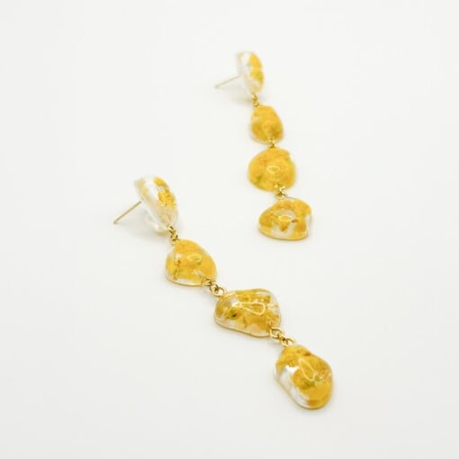 Statement Oorbellen met 4 Stenen Gevuld Echte Bloemen uit Amsterdam (Limoncello Romance)