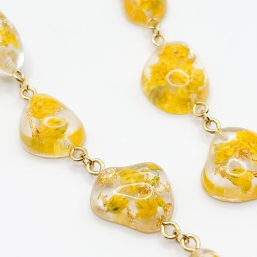 Statement Oorbellen met 4 Stenen Gevuld Echte Bloemen uit Amsterdam (Limoncello Romance)