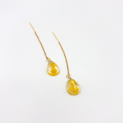 Threader Oorbellen met Druppelvormige Hangers Gevuld met Echte Bloemen uit Amsterdam (Limoncello Romance)