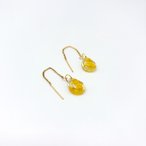 Threader Oorbellen met Druppelvormige Hangers Gevuld met Echte Bloemen uit Amsterdam (Limoncello Romance)