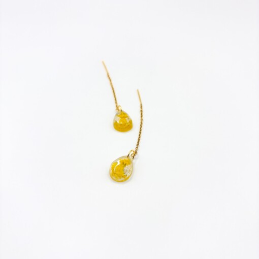 Threader Oorbellen met Druppelvormige Hangers Gevuld met Echte Bloemen uit Amsterdam (Limoncello Romance)