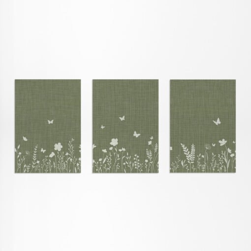 Botanische Set van 3 Posters - Bloemen en Vlinders