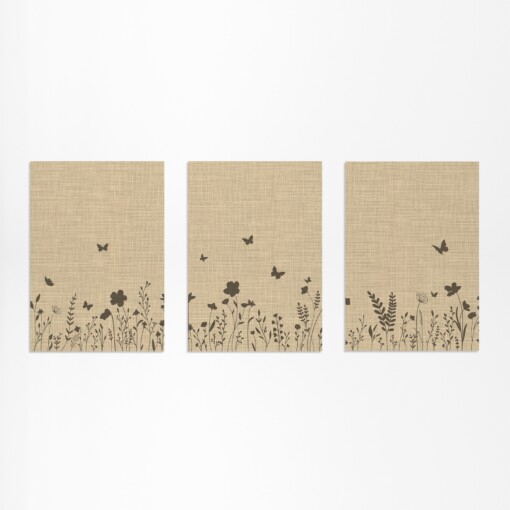 Botanische Set van 3 Posters - Bloemen en Vlinders