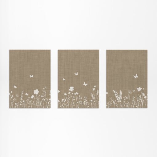 Botanische Set van 3 Posters - Bloemen en Vlinders