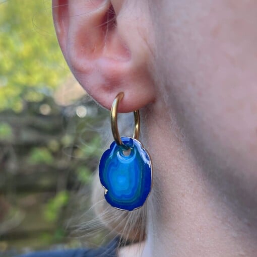 Faux agate steen oorbellen blauw - variant A