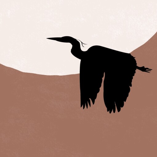 Horizontale Japandi Lente Poster met Reigers, Bloesem en Zon