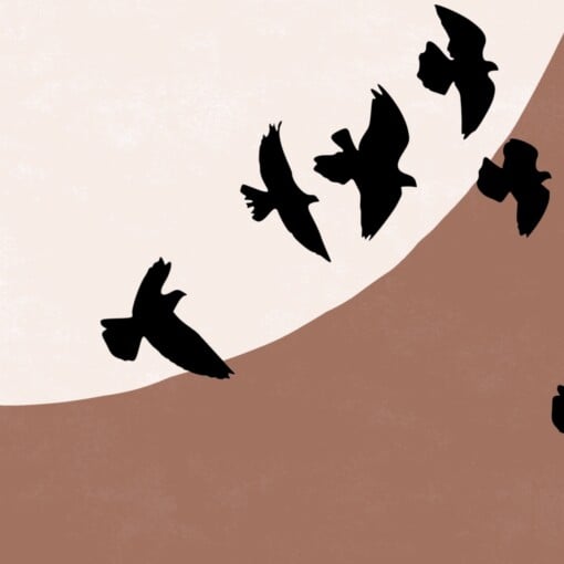 Japandi Set van 2 Posters - Vogels en Zon / Maan Silhouet - XXL optie beschikbaar