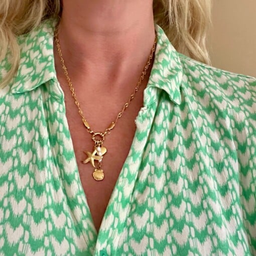 Ketting Goudkleur RVS 316L met 3 Hangers – Boho Statement Accessoire