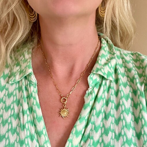 Ketting Zonnebloem Boho Goudkleur RVS 316L – Delicaat Vintage-stijl Accessoire