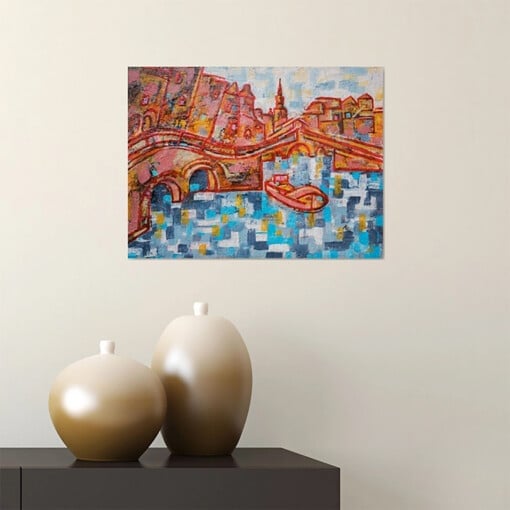 avond in Amsterdam-schilderen on canvas doek, acrylverf