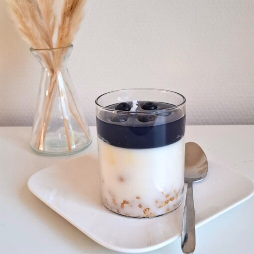 Bosbessen cheesecake kaars - Blueberry candle - soya en gelwas