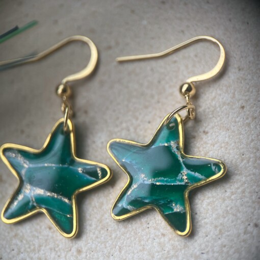 Groene ster oorbellen kerst