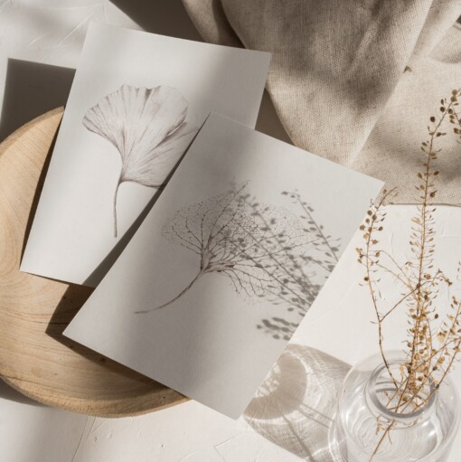 Kunstkaart Botanische Inkttekening A5 Set van 3 Art Print