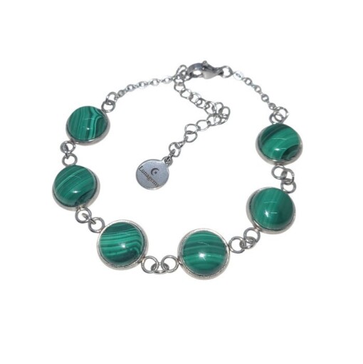 Armband met malachiet cabochons stainless steel