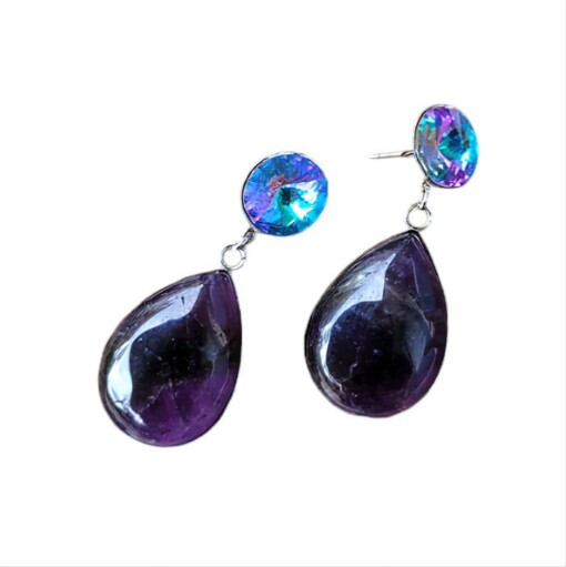 Oorbellen Swarovski Vitrail Light en amethist druppels