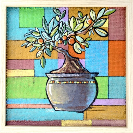 "Balans home, Bansai" - schilderij op doek in lijst