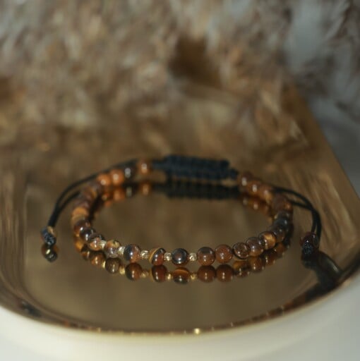 Elegante Tijgeroog armband met 14 karaat geelgouden kralen