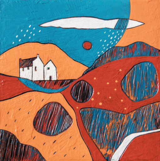 Relief landscape 3 -acrylkunst op een houten paneel, gesneden.
