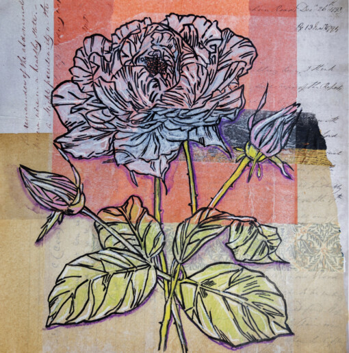 Floral card. Retro 10. Silhouet van bloemen op oud papier