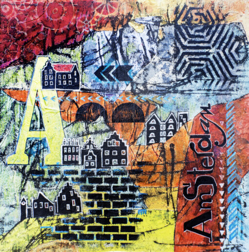 Amsterdam - Acrylkunstwerk on karton, in lijst